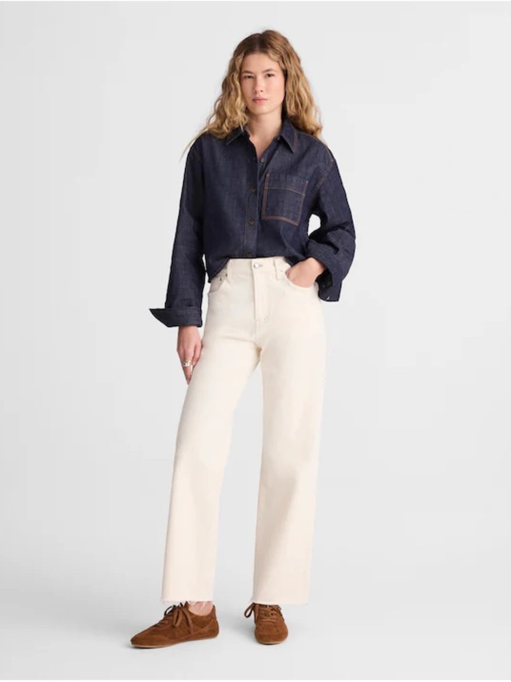 Madewell The Perfect Vintage Wide-Leg Crop Jean Cream Size 23 NWT